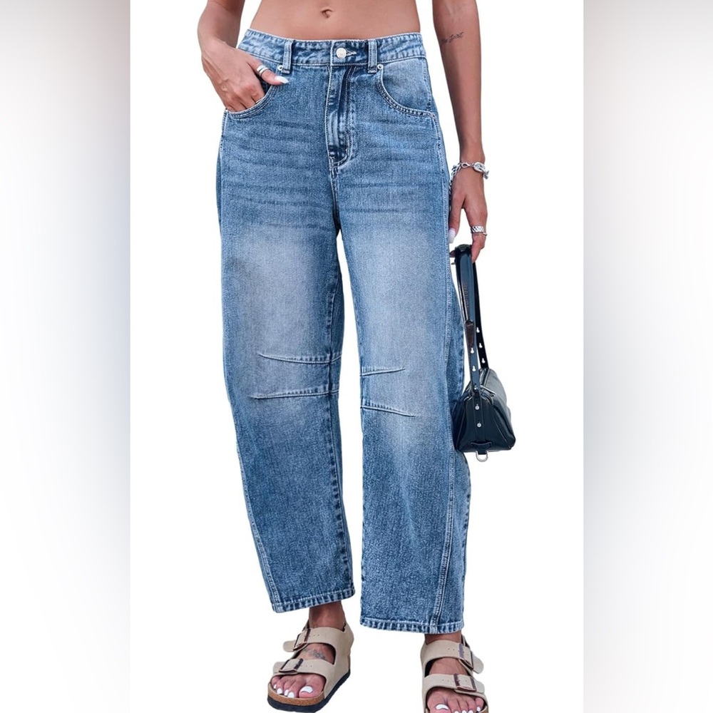 Greaidia mid-rise barrel jeans wide-leg cropped y2k jeans NWT 2 colors to choose - Picture 6 of 9